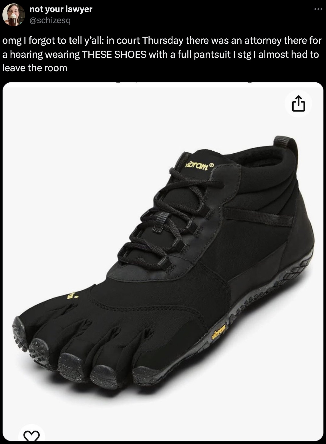 Vibram FiveFingers V-Trek Insulated Men's Shoes Black - not your lawyer omg I forgot to tell y'all in court Thursday there was an attorney there for a hearing wearing These Shoes with a full pantsuit I stg I almost had to leave the room vibram